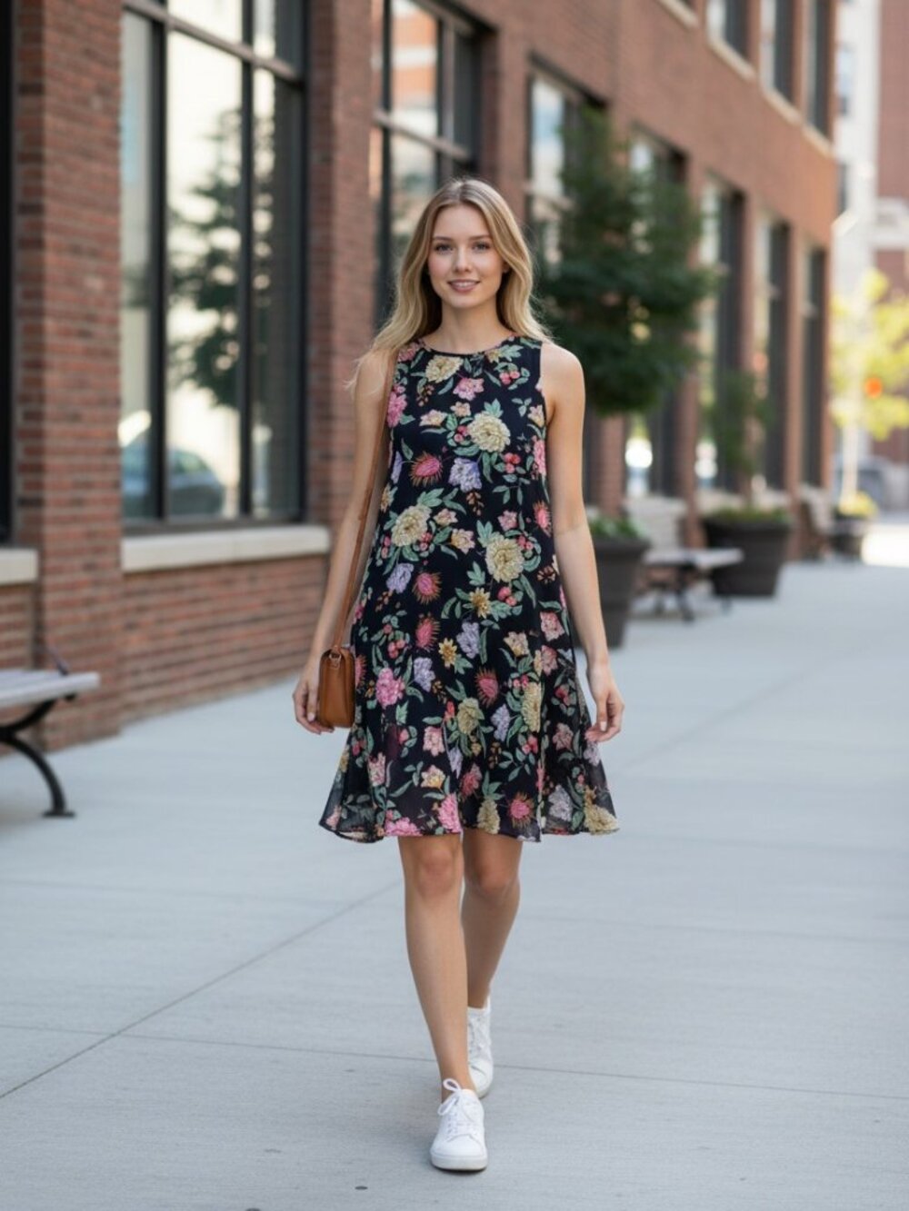 Tommy Hilfiger Black Floral Garden Spring Sleeveless Midi Dress Size 4 NWT